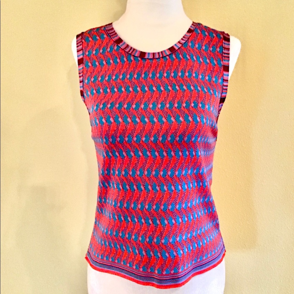 ZARA KNIT RED & TURQUOISE SLEEVELESS TOP